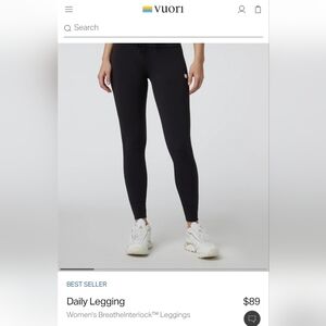 Vuori, Daily Legging. Black, Size XS